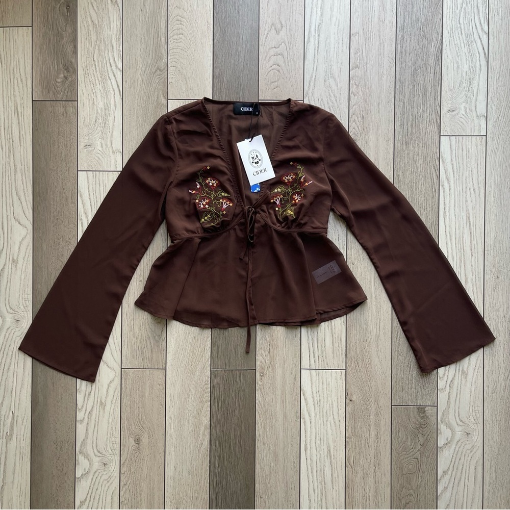Cider Brown Embroidered Women's Top